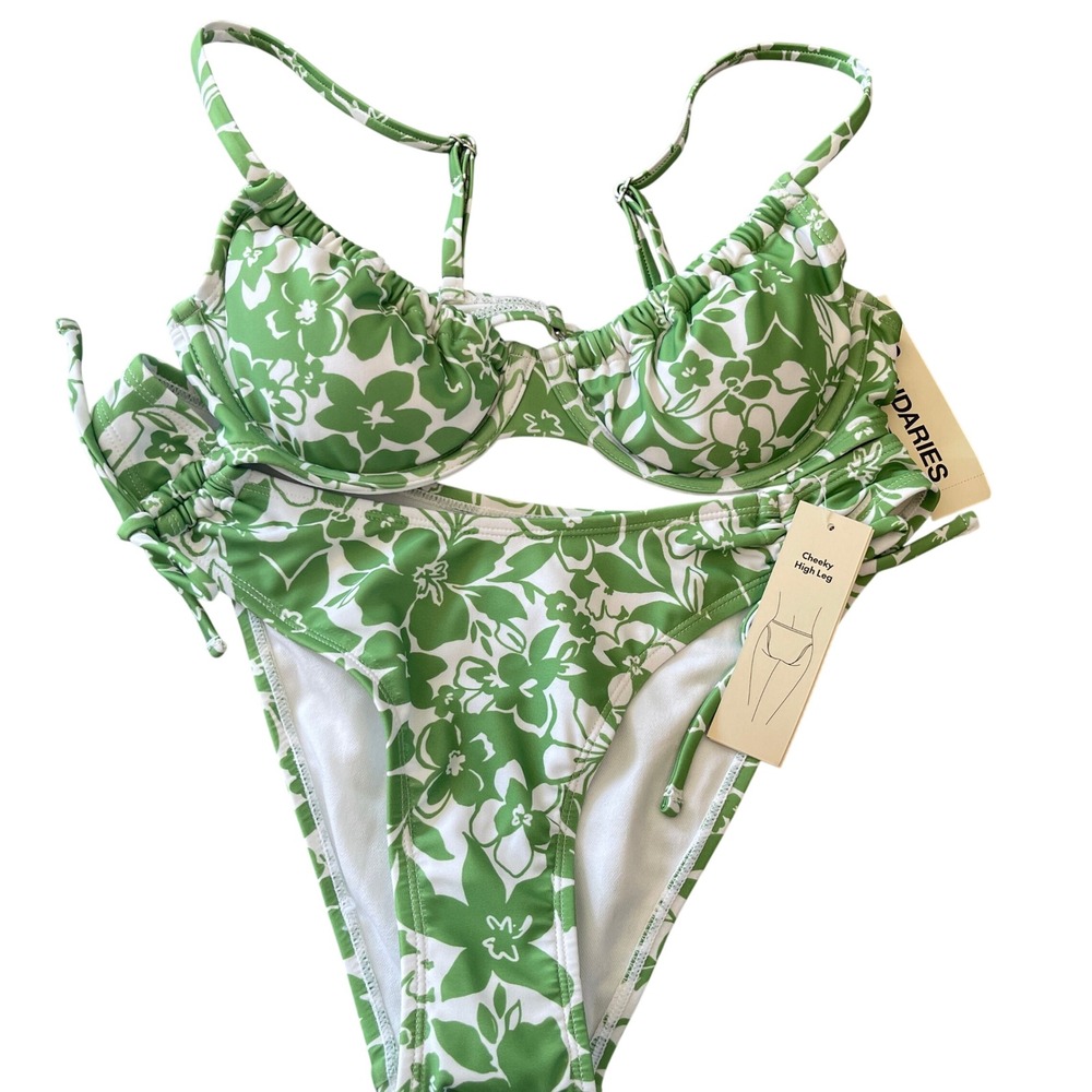 No Boundaries Women's Green and White FLoral Underwire Bikini Set Size S 4-6 NWT